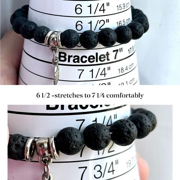 Black bead leaf elastic bracelet - Picture 7 of 7